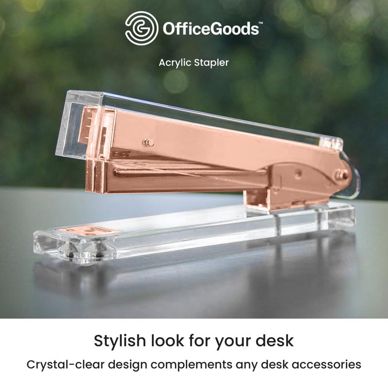 OfficeGoods Acrylic Stapler - Aesthetic Staplers for Desk  Home or Office - Unique and Stylish Design - Take Standard 1.4 inch of Staples - Rosegold - Image 2